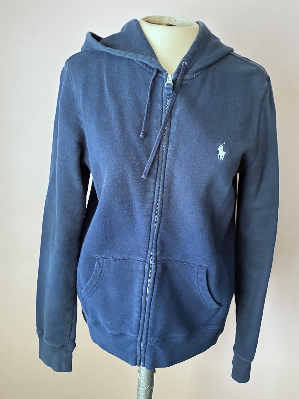 Polo Ralph Lauren Vintage Navy Zip-Up Hoodie with Pony Logo Size Large
